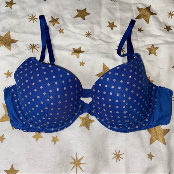 Victoria’s Secret Blue Silver Polka Dot Bra 34C - Picture 1 of 5